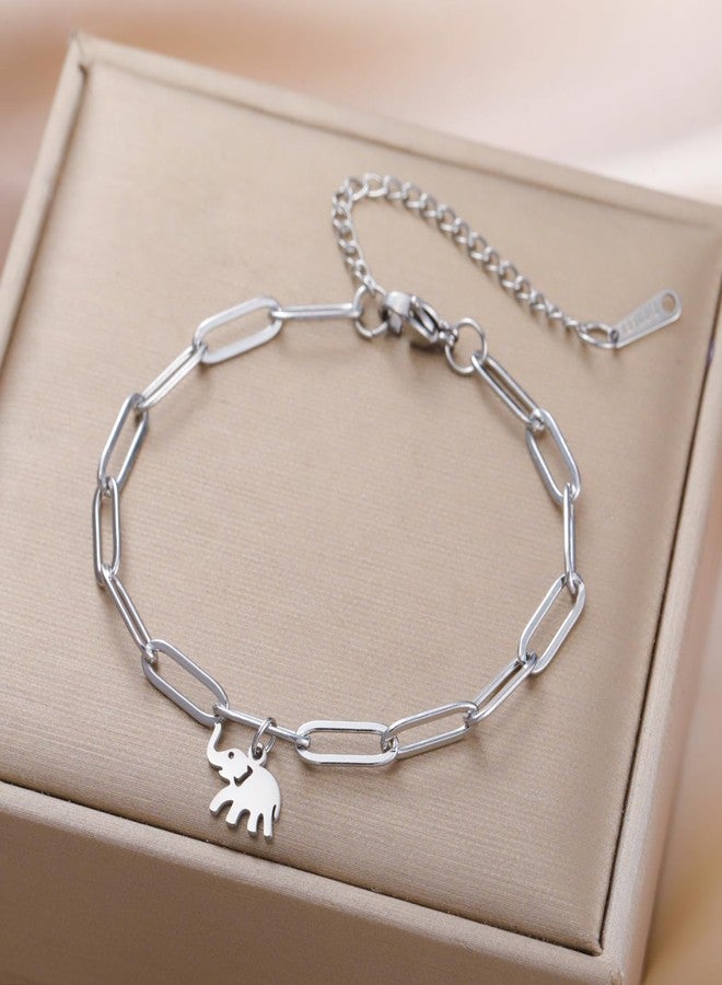 UNIFT Elephant Bracelet for Women Stainless Steel Dainty Cute Elephant Layered Bracelets Animal Jewelry Gift for Animal Lover (silver 2) - Image 4